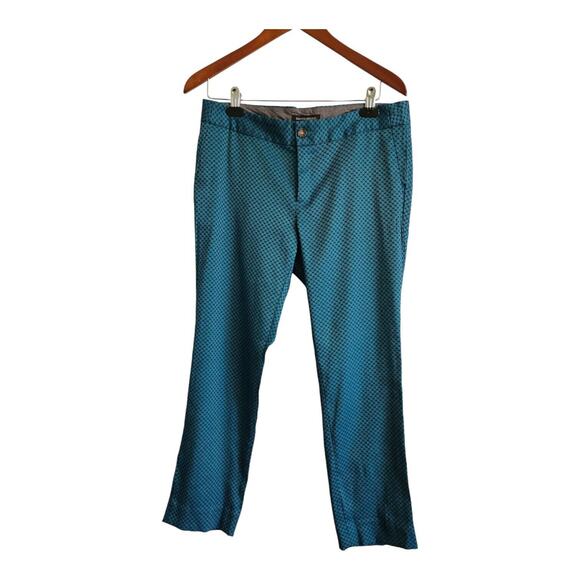Banana Republic Hampton Fit Crop Length Size 8 Pants Teal Blue Geometric Stretch - Picture 1 of 7